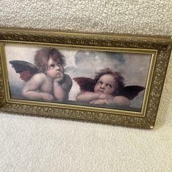 Sanzio, Raffaello 24x11 Gold Ornate Wood Framed with Double Matting Museum Art Print Titled - Angeli - Madonna Sistina