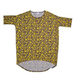 LuLaRoe Irma yellow purple floral Pattern Top Blouse Tunic Womens X-Small