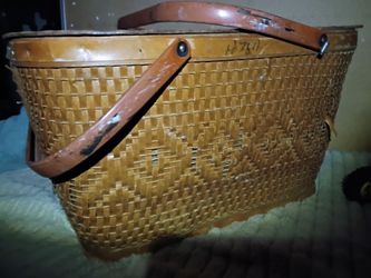 Vintage red man  basket weave  picnic basket