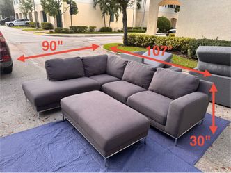 Large Gray Sectional & Ottoman Set - Same Day Delivery. 🚚