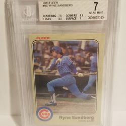 Ryne Sandberg Rookie 1983 Fleer Baseball card Graded PSA 7 Near Mint Cubs