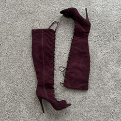 Suedette Lace Up Thigh High Heels Women’s Size 9
