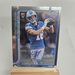 Issac Tesla Autograph 2025 TOPPS CHROME Rookie AUTO RC. Detroit Lions