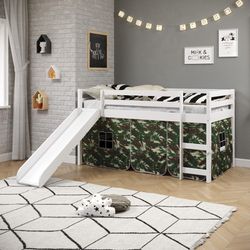 Kids Pine Wood Loft Bed Twin, White RT 10171
