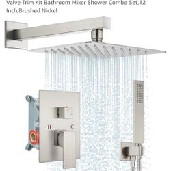 New Midanya Rain Shower System Square Rainfall Shower Head Wall Mount Shower Faucet Set with Hand Sprayer Rough-in Valve Trim Kit Bathroom Mixer 