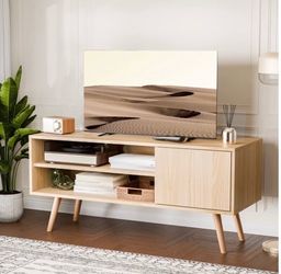 50-Inch Modern Entertainment Center with Charging Station - Oak