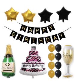 Happy birthday cake balloons champagne set kit