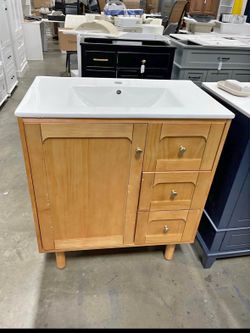 Assembled New 30” Bathroom Vanity with Ceramic Sink Freestanding Vanity Cabinet Natural