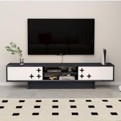 Floating TV Stand, 71'' Wall Mounted TV Cabinet with Sliding Door and Adjustable Shelves, Wooden Entertainment Media Console Center Large Storage TV B