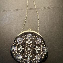 Valerie Stevens Y2K Black Beaded Evening Bag Purse Chain & Crossbody Straps 