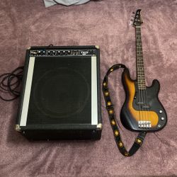 Silver tone Bass Guitar and 65 TKO amp