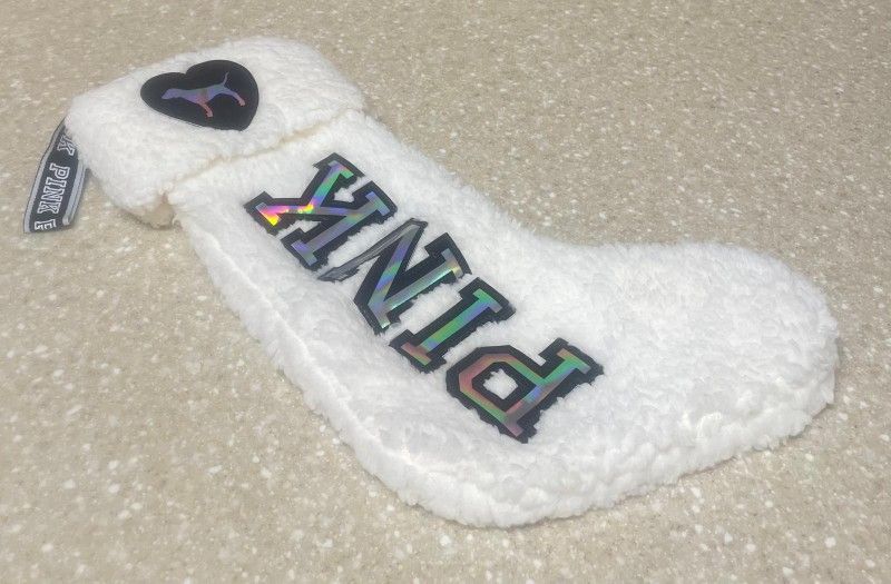 Victoria's Secret PINK Christmas Stocking White Boot, 14.5"