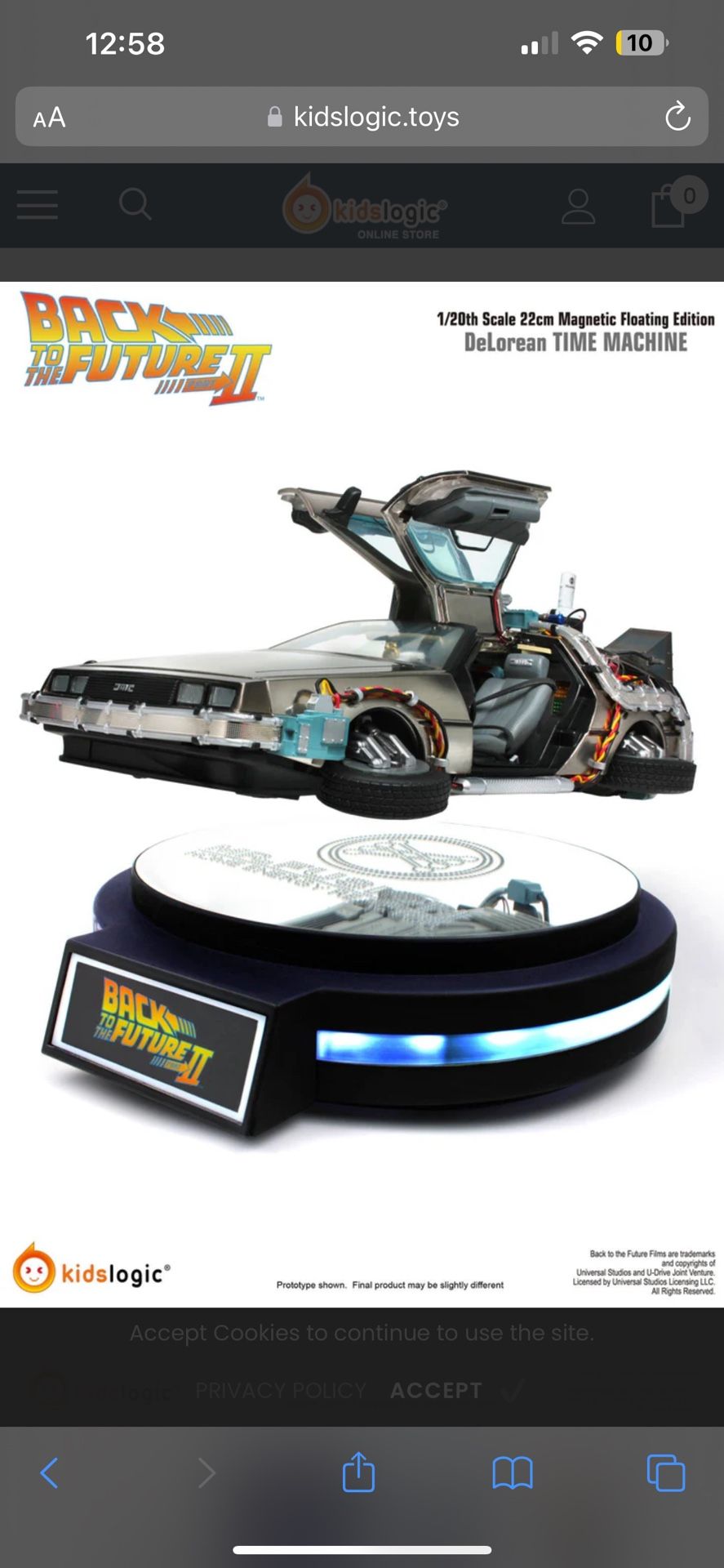 Kids Logic Back to the Future Part II 1:20 Magnetic Floating DeLorean Time
