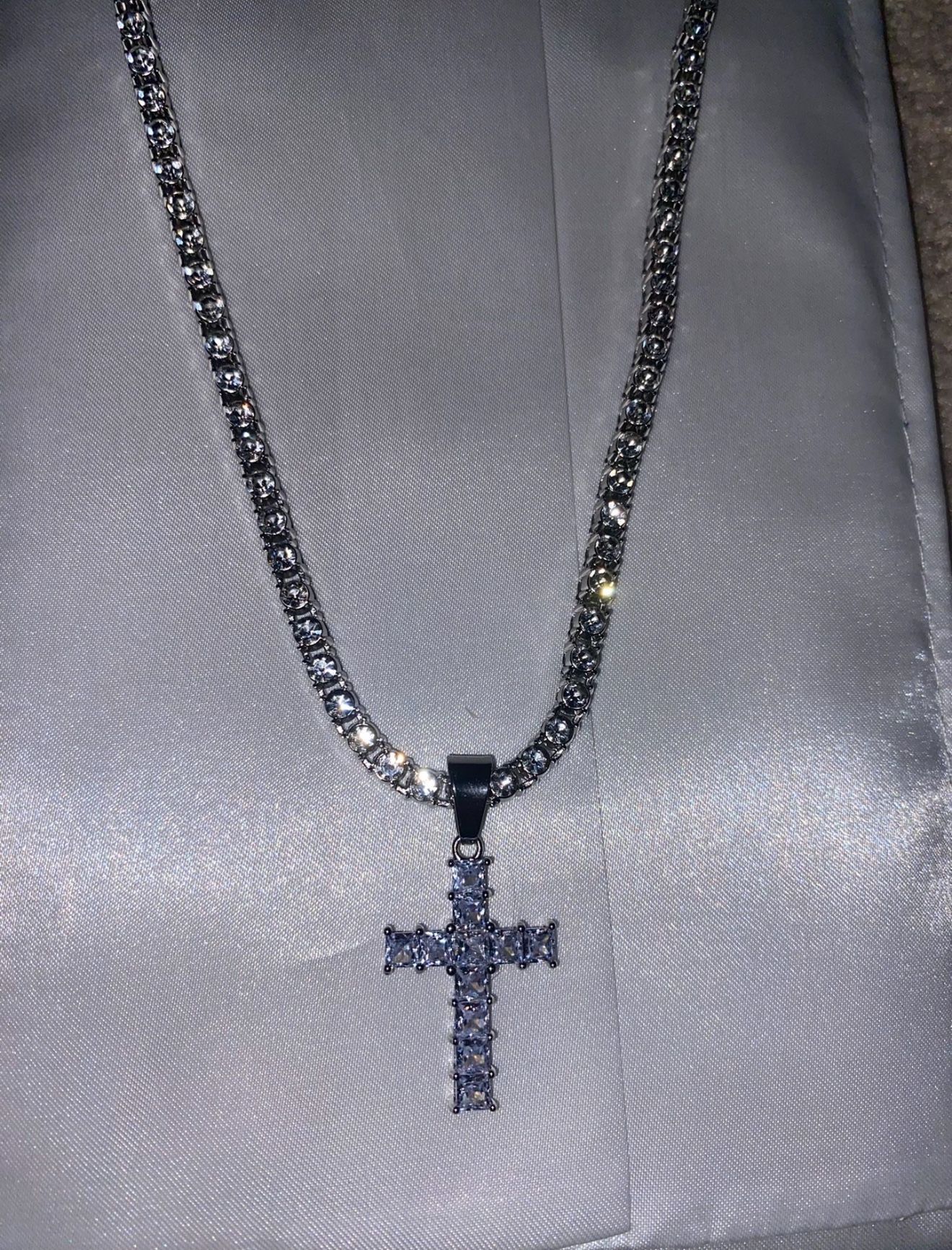 Moissanite Jewelry Cross Pendant & Tennis Chain