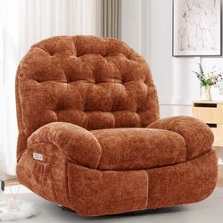Korser Power Swivel Rocker Recliner Chair with USB Ports Chenille for Living Room,Orange