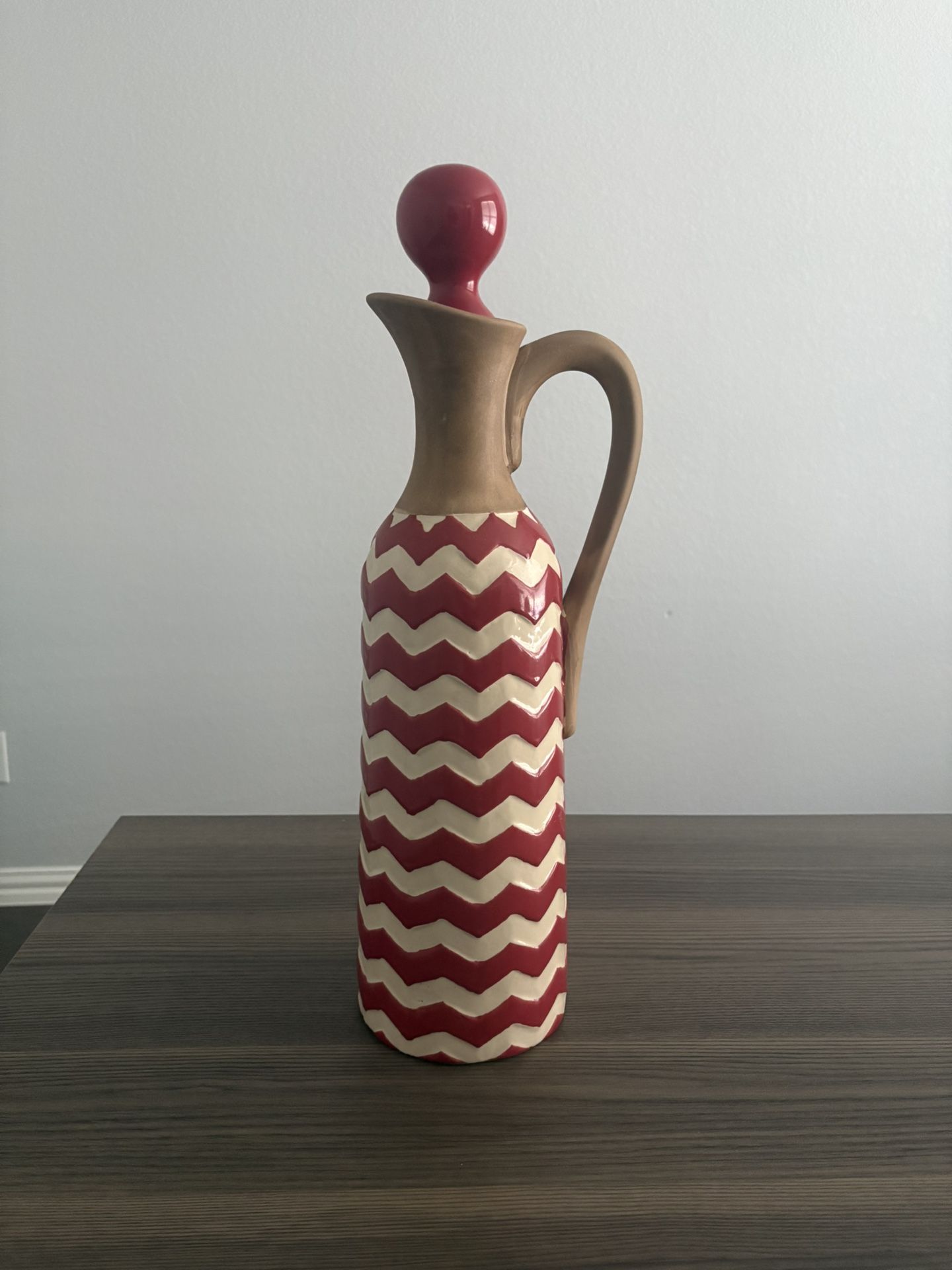 Hobby Lobby Ceramic Pitcher Red White Chevron Home Decor. 20.5 inches tall.