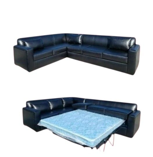 BRAND NEW 7X9FT SECTIONAL SOFA COUCH CHAISE WITH SLEEPER BLACK LEATHER