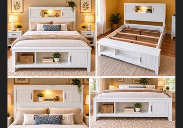 Queen White Bed Frame with Storage