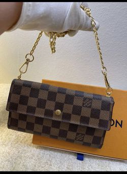 Authentic Louis Vuitton Long Wallet Porte Feuille Accordion Damier With  Chain