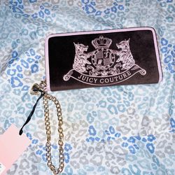 New Pink Brown Juicy Couture Wallet Zip Card Holder Scottie Dog Vintage Style 