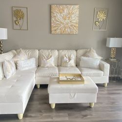 White Faux Leather Sectional 