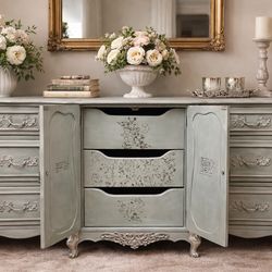 Make an offer! French Provincial,Shabby Chic , Sage Dresser, Sideboard