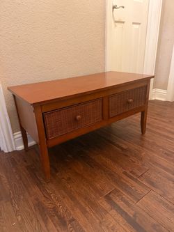 Wood Accent Table with Wicker Drawers