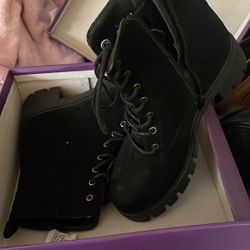 Black Sued Boots 61/2. BRAND NEW NEVER WORN IN BOX STILL 