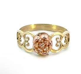 Woman’s Ladies 10k Two Toned Rose Yellow Gold Rose Flower Filigree Band Ring Size 7 GP3118266