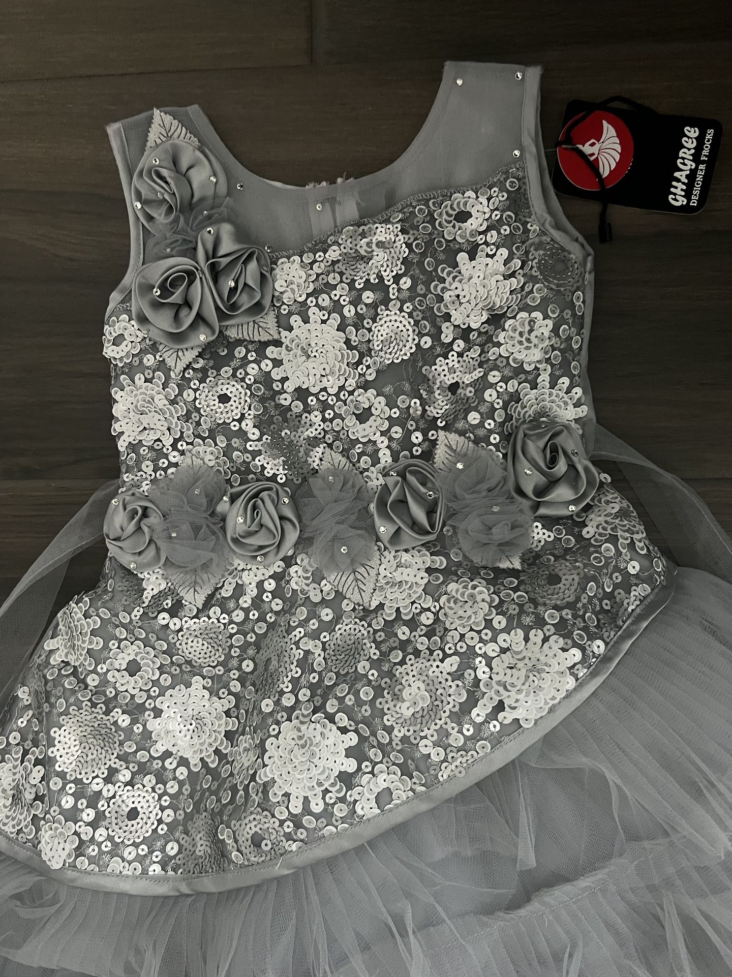 3t Gray Flower Sequins Dress Girl 