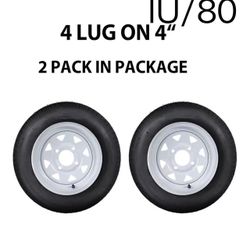 2 Pack 4.80-12 4.80x12 480-12 4.80-12 Trailer Tires with 12'' Rims, 4 Lug on 4'', Load Range C 6PR