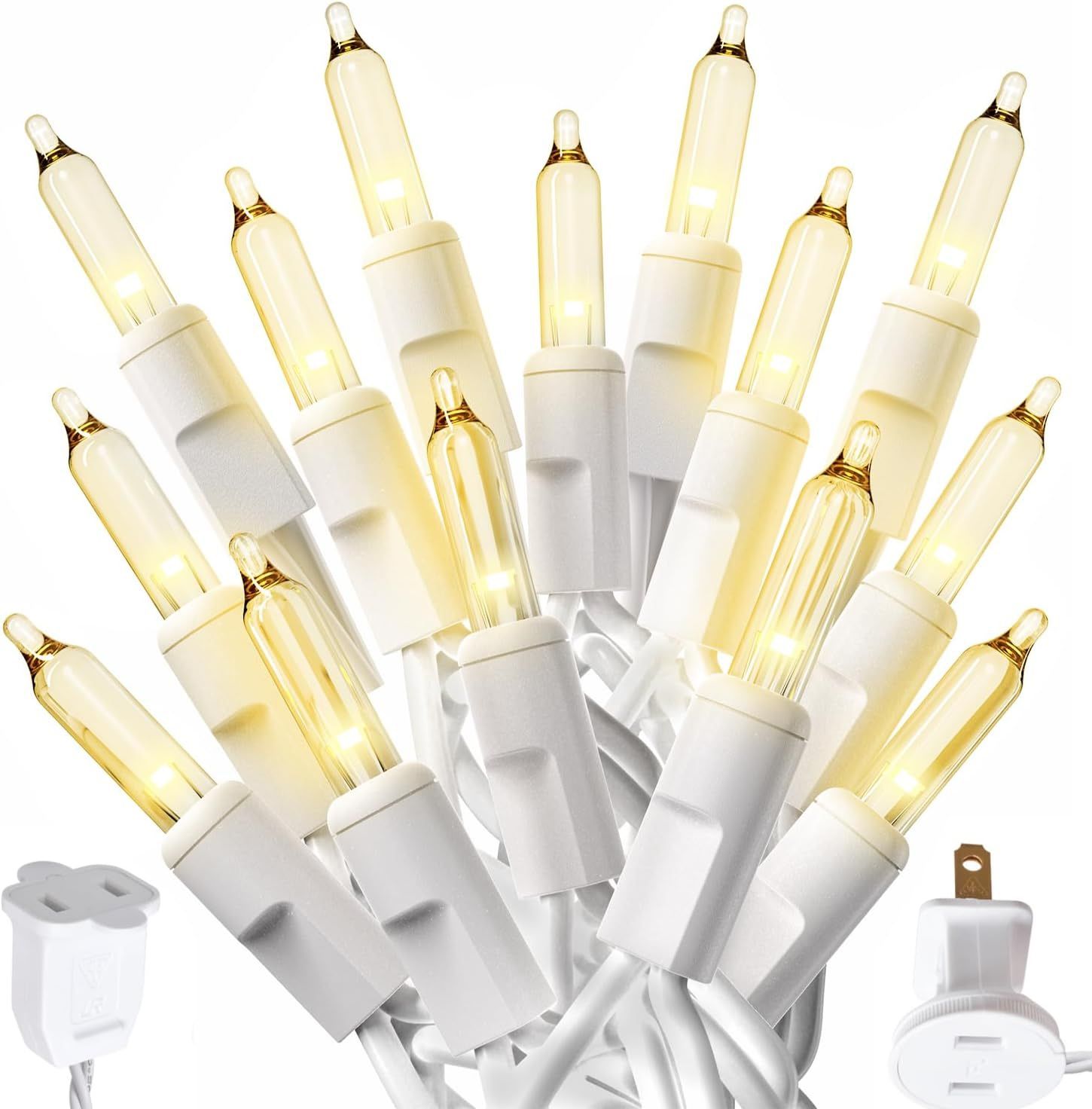 100-Count Warm White Christmas Lights on White Wire, 20 ft