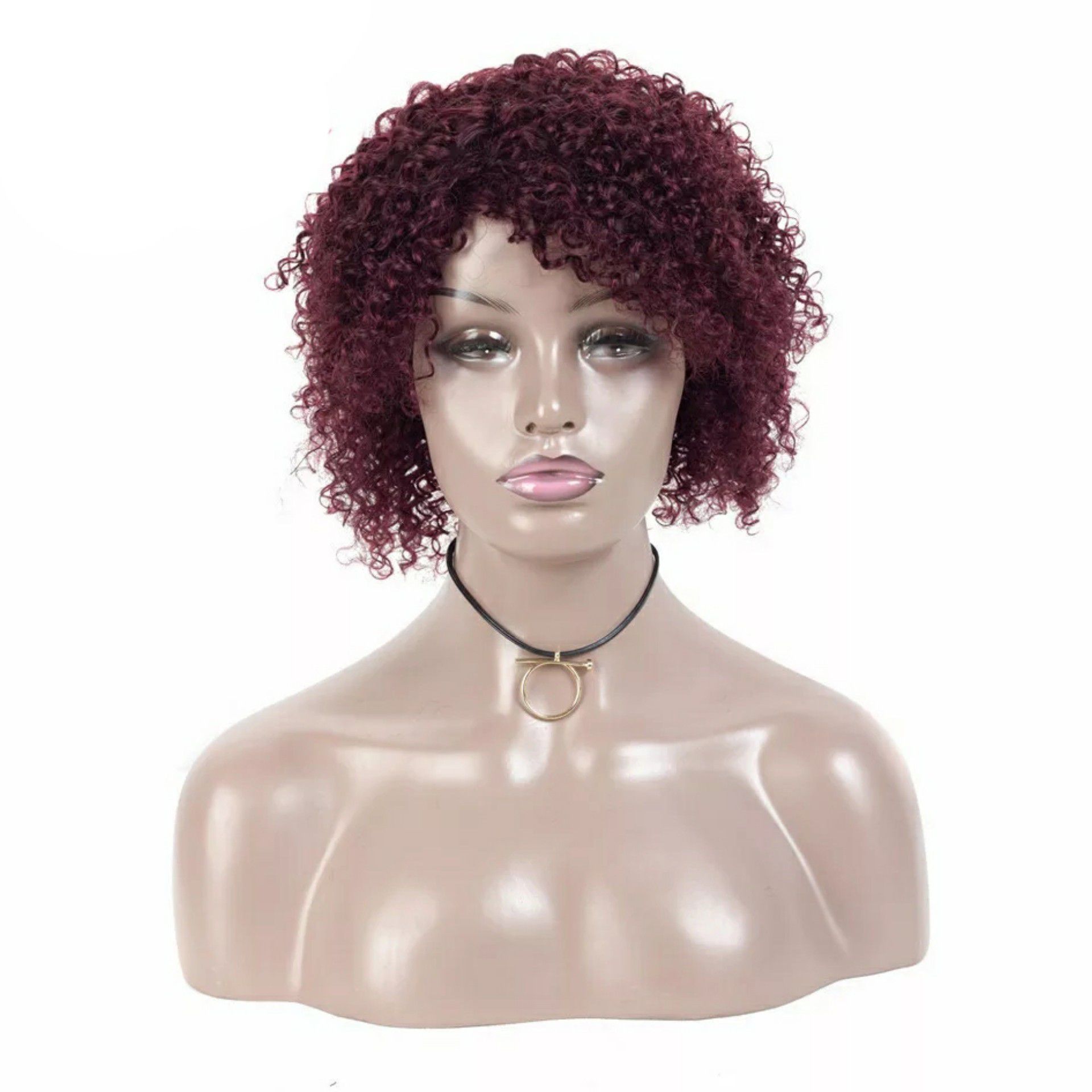 Burgundy human hair curly wig