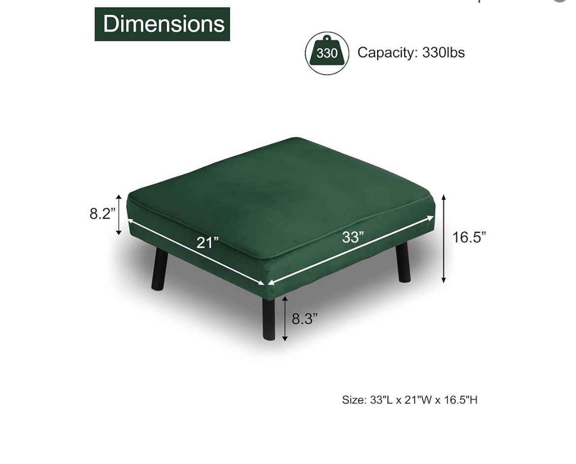 Velvet Ottoman, Foot Stool for Living Room, Square Ottoman Chair with Metal Legs, Foot Rest for Bedroom, Indoors, Green
