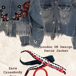 Bundle London UK Design Denim Jacket,Zara Handbag and Bracelet Set
