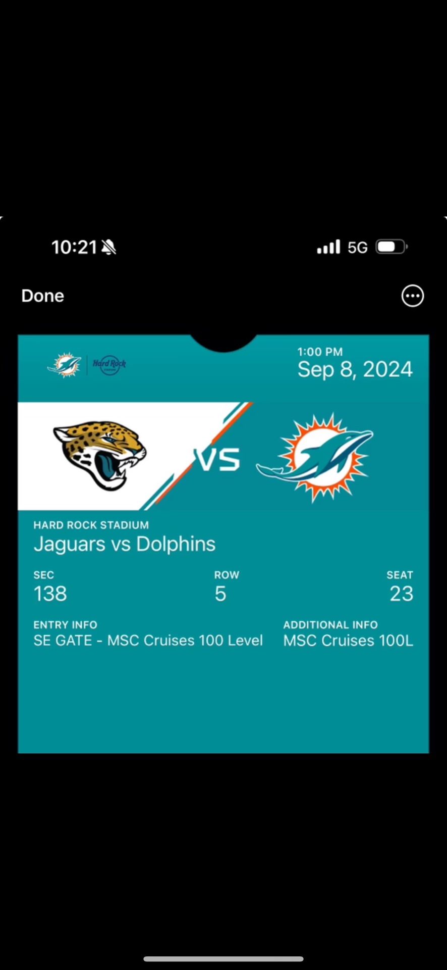 Dolphins Jaguars 1 Ticket 9/8/24