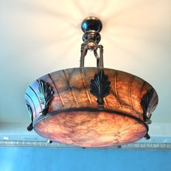  Hand Carved Alabaster Ceiling Lamp- Large And Heavy 