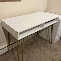 White Desk With Gold Legs 
