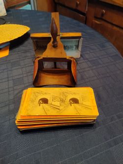Antique Wooden Stereoscope with Stereoview Cards