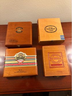 4 Premium Wooden Cigar Boxes – Diamond Crown, Ashton, Royal Butera & Santa Rosa