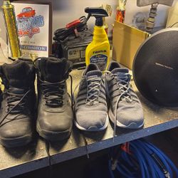 Two Pair Size 11 practically New Boots Are Timberland waterproof shoes are Sauconv Shoes 