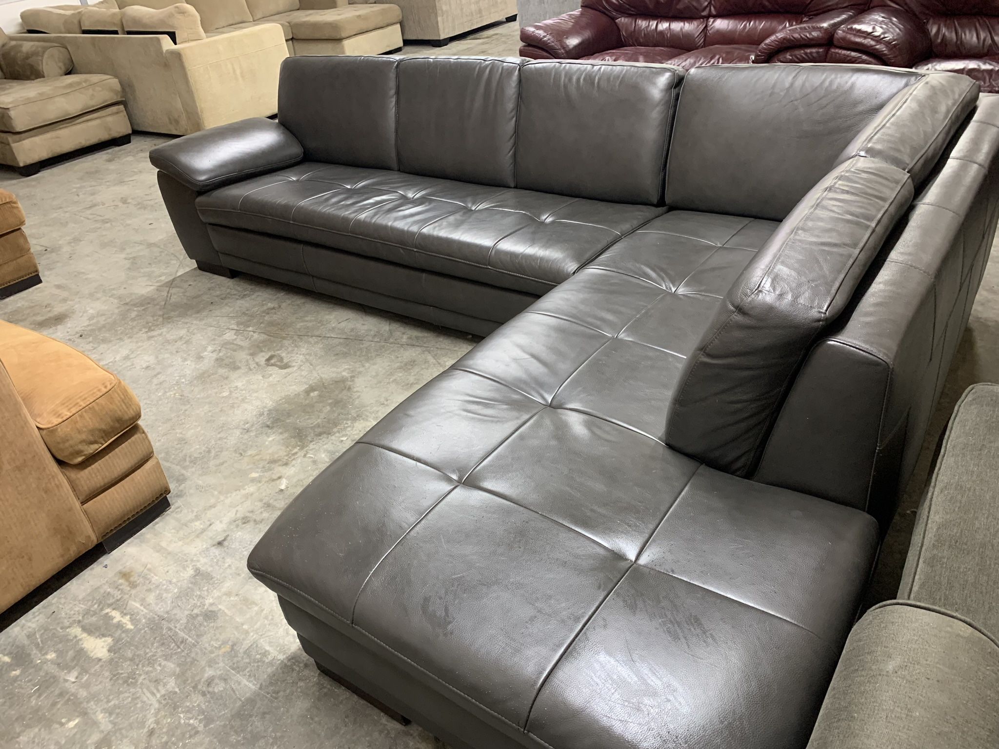 Grey Genuine Leather Sectional Couch “WE DELIVER”