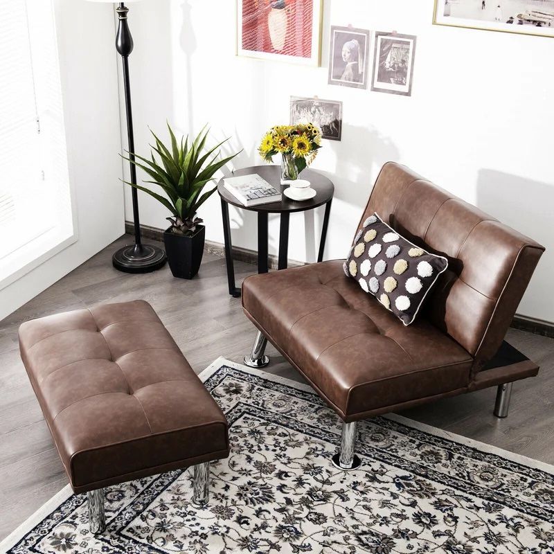 Faux Leather Accent Chair with Ottoman