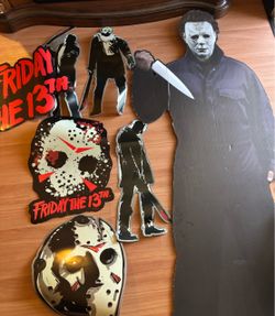 Michael Myers and Friday the 13 halloween decorations