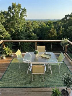 Colorful Glass Top Patio Table with 4 Chairs