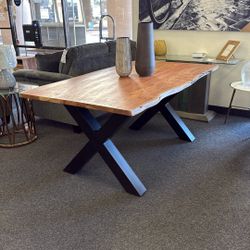 Live Edge Dining Table With Black Metal Legs 