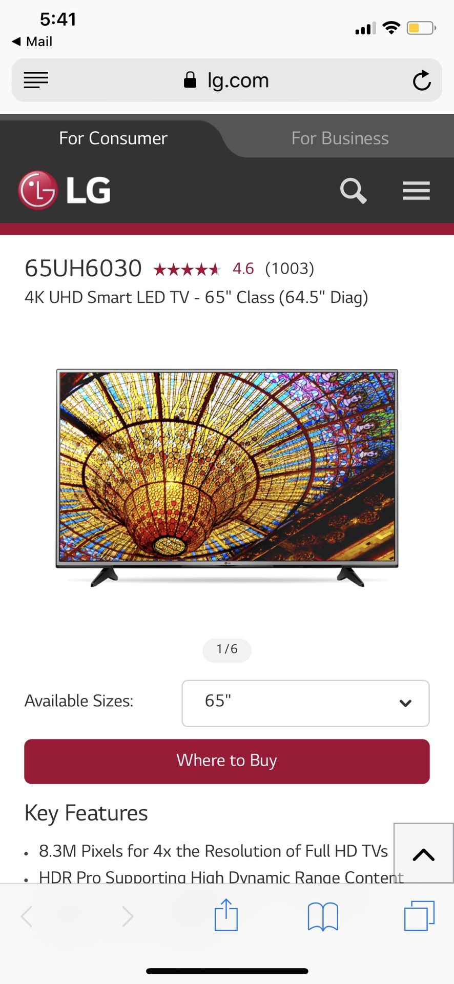 LG 65" UHD 4K Smart TV HDR
