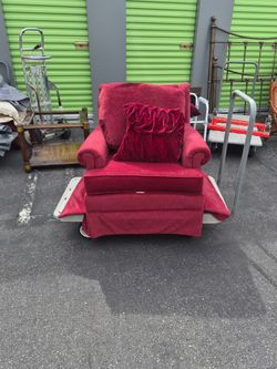 Red Upholstered Armchair with Ottoman