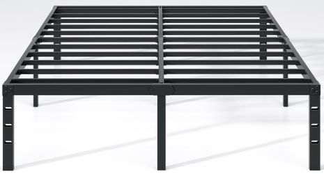 NEW JETO Metal Bed Frame,King Size Bed Frame With Storage Space,Heavy Duty Sturdy Mattress Foundation,Easy Assembly,No Box Spring Needed, Black,18 Inc