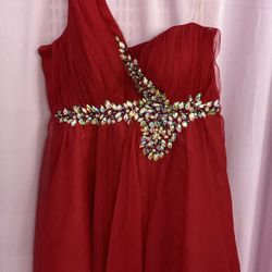 Short Red Rhinestone Elegant Short Ruffle Drag Queen Costume Show Dress Size Small 